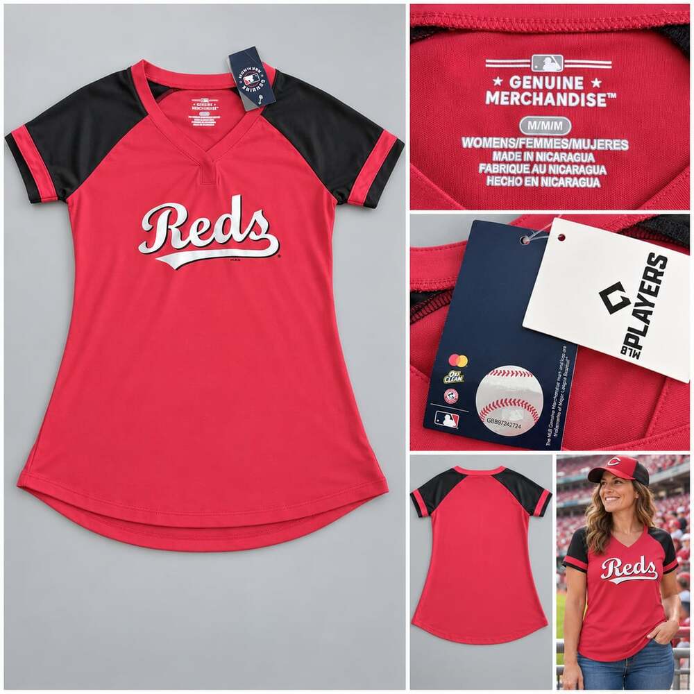 Cincinnati Reds MLB Genuine Merchandise Women's V-Neck T-Shirt Red/Black Medium